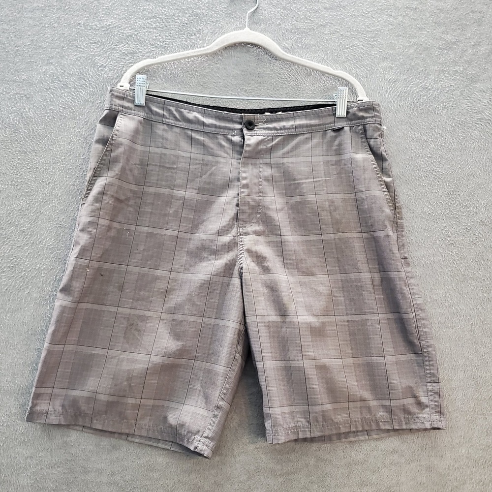 Hurley Men Shorts 36 Gray Plaid Chino Zip Pockets High Rise Summer READ